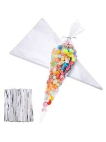 100pcs/50pcs OPP Transparent Triangle Candy/Food Bags, Suitable For Candies, Chocolates, Cookies Etc. DIY Candy Bag Set, Wedding Favor, Birthday Party Decor, Suitable For Baking, Candies, Pastries And Snack Packaging. Wedding Party Gift Bags, Suitable For Christmas, Ideal For Kitchen Storage
