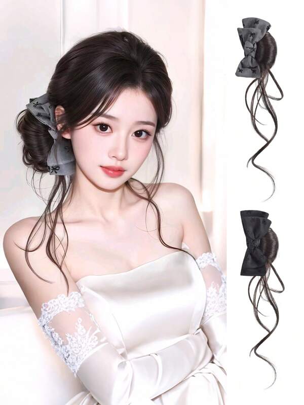 SHDanrtsey Peluca de moño de lazo, Moño de barba de dragón con clip de agarre gris, Estilo Ins, Cola de caballo alta, Cola de caballo baja, Peluca de moño de lazo, Crecimiento y volumen del cabello natural simulado de mujer con clip de agarre de barba de dragón, Herramienta mágica de cabello esponjoso y enrollado