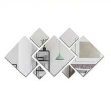 7张方形亚克力镜面墙贴，经典矩形设计，3D菱形镜面墙贴，创意家居装饰组合，防碎自粘，视觉明亮美观！可移除装饰贴纸，适用于客厅、卧室、书房、玄关、浴室、办公室、走廊或沙发背景墙，可用作生日和节日礼物，墙面装饰，房间装饰，个性化贴纸