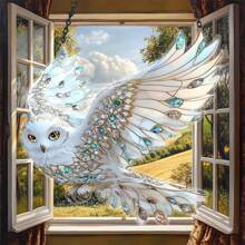 Gorgeous Acrylic White Owl Window Pendant, 2D Flat Acrylic Hummingbird Sun Catcher, Unique Gift, Holiday Room Decoration, Wall Decoration, Outdoor Garden Decoration. Garden Decor,Garden,Outdoor Decor