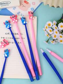 Disney 48pcs Disney Authorized Back-To-School Essential Stitch Blue Squishy Wobble Cartoon Pen - Soft Gel Stress-Relief Design With 0.5mm Smooth Black Ink, Dual Function Decor & Writing Tool, Cute Study Companion For Creative Organization, School Supplies,Back To School