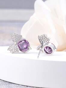 925 纯银防过敏方晶锆石蝴蝶耳钉，时尚优雅，可作为生日礼物 - 銀色 - 查看 5