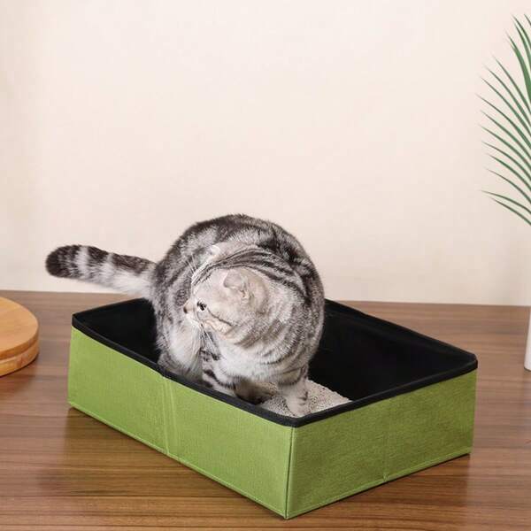 Caja de arena para gatos de tela plegable extra grande, inodoro portátil para gatos antiderrames y resistente al agua de tela Oxford para mascotas y uso en exteriores/viajes
