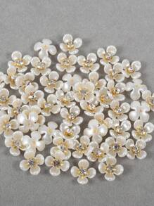 50pcs/Pack, 14mm 5-Petal Purple Redbud Flower, Gold Base Claw Crystal Resin Flower, Pearls Without Hole For Garment Decorations