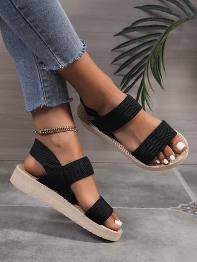 New Elastic Band Women's Sandals Beige, Fashion Slides, Classic Beach Resort Style Ladies Shoes, Chic Middle Eastern & European Design Flat Sandals For Spring/Summer