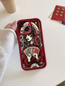 1 buah Casing Pelindung Kamera Kaca Tempered Motif Ratu Kartu Warna Maroon Kompatibel dengan Apple 16/16E, Kompatibel dengan Redmi, Kompatibel dengan Infinix, Kompatibel dengan Vivo, Versi Internasional, Bukan Versi Domestik - Burgundy - View 6