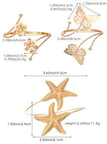 [Accesorio de brazo elegante para mujer] Brazalete de brazalete con forma de estrella de mar, mariposa y flores, brazalete abierto con forma de estrella de mar para vacaciones en la playa, brazalete de aleación de moda estilo Ins, joyería personalizada y exagerada de brazalete creativo adecuado para mujeres, vacaciones en la playa