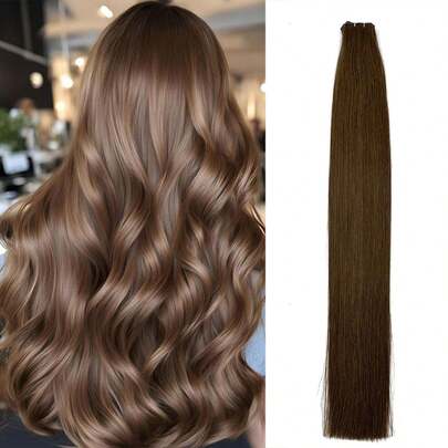 real me. Genius Weft Hair Extensions Human Hair, Sew In Hair Extensions Remy Weft Chocolate Brown Hand Tied Weft Hair Extensions Straight Hair For Women 50g