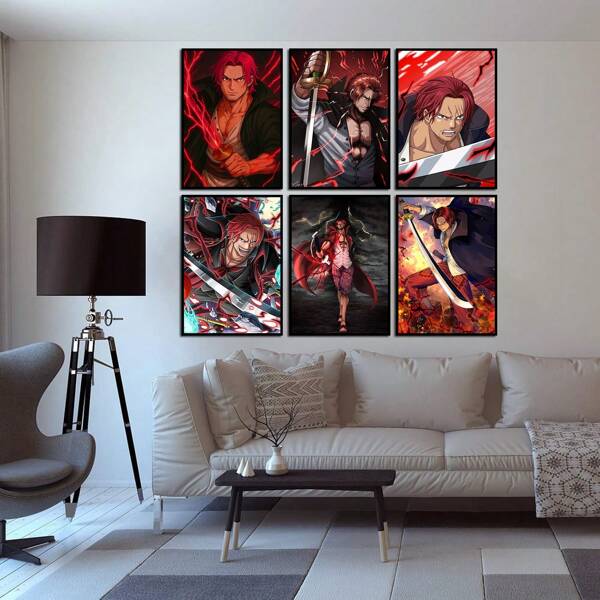 ONE PIECE Set van 1/3/6 stuks populaire wandkunst, eendelige anime-posters, SHANKS-kamerdecoratie, wandkunstprints, wandcollagekit voor kameresthetiek, posters, wanddecoratie, slaapzaaldecoratie (zonder lijst)