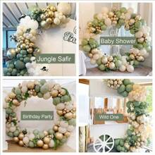 150pcs Elegant Balloon Garland Arch Kit In Grey, Green & Golden - Ideal For Weddings, Jungle Parties, Graduations & Gender Reveals - Includes White Sand Chrome Plated Metallic Balloons