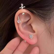 1 chiếc khuyên tai sụn hình trái tim bằng thép không gỉ, phong cách dễ thương và ngọt ngào với trang trí pha lê, thích hợp để đeo hàng ngày và dự tiệc, mọi mùa - 1 cái - Xem 2