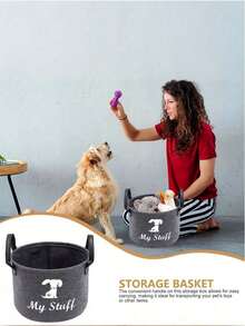 Felt Pet Toy Storage Basket, Pet Supplies Felt Storage Bin,Wool Felt Storage Basket For Dog Items, Pet Toys, Clothes, Portable Storage Bucket. Keep Your Home Neat & Tidy Travel Essentials Travel Accessories Vacation Summer Holiday Back To School - Multicolor - View 3