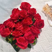 1/3 pièces Fleurs artificielles roses rouges, fleurs en plastique pour la décoration de la maison, de l'hôtel, du bureau, du mariage, de la fête et du jardin