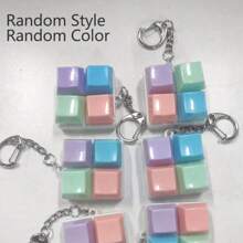 1pc Random Color & Chain Style Squeeze Stress Relief Fidget Cube Keyboard Key Pendant Toy