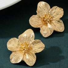 Vintage-Inspired Gold Floral Statement Earrings – 3D Textured Hypoallergenic Jewelry For Women, Spring Summer Party Earrings & Luxe Gift For Mom, Birthday, Her - Vàng - Xem 7