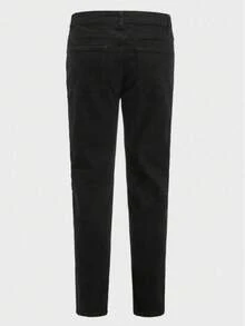 Men's Plain All-Match Straight Leg Jeans - Black - View 4