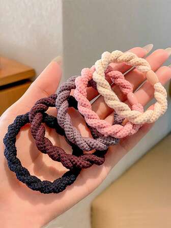 10个装编织发圈，高弹力，简约时尚，不伤发（颜色随机）马尾辫发圈，发绳，发圈，运动发饰