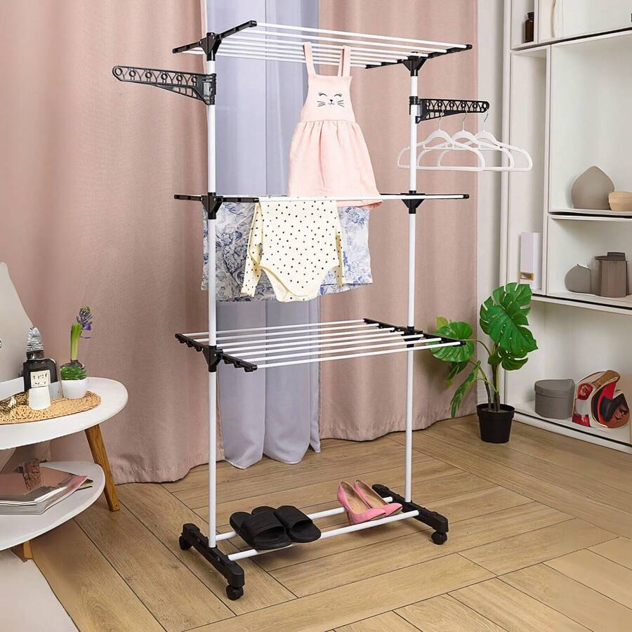 KONTUZ Floor Clothesline For Clothes And Underwear, 3 Tiers, Foldable, Portable, Tower Clothesline - Black and White - View 1