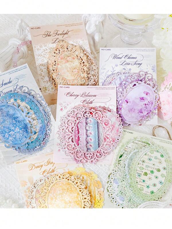 10pcs/Pack Material Paper Vintage Hollow Out Lace Flower Dreams Scrapbooking Paper For Journaling Supplies, Decorative Craft Paper For Junk Journals 10design Partten