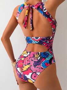 Maiô feminino sexy com costas nuas e letras gráficas, para férias de verão