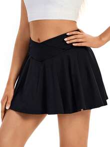 Women's 2-In-1 High-Waisted Tennis Skirt Gym Sports Golf Elegant Pants Skirt Sweat-Absorbent And Breathable Cute Cross Pleated Pants Skirt Pocket Summer Casual Fashion Women's Wear. - 黑色 - 查看 4