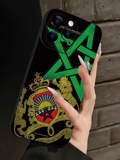 1 pezzo Custodia protettiva per telefono in morbido opaco nero, con stampa creativa del motivo a stella del leone del Marocco, adatta come regalo per fidanzato, amico, migliore amica, famiglia, fratello/sorella, collega, insegnante, coppia, compagno di classe, per compleanni, festività. Compatibile con 13/16/15/14/13/12/11/Pro/ProMax/X/XR/XS/XSMAX/7/8/PLUS e altri modelli. Resistente alla polvere e all'acqua.