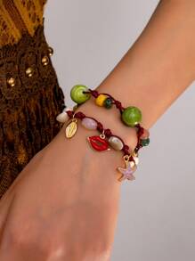 1pc Handmade Braided Bead Double-Layer Bracelet, Fashionable & Elegant Style, Thoughtful Mother's Day Gift Jewelry