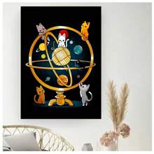 1pc Frameless Cartoon Abstract Cute Funny Cat Tree Flower Basket Clock Posters Vintage Painting Canvas Printing Wall Arts Modern Living Room Bedroom Dormitory Study Coffee Shop Room Wall Decoration Home Decoration Gifts ,Wall Art With Frame