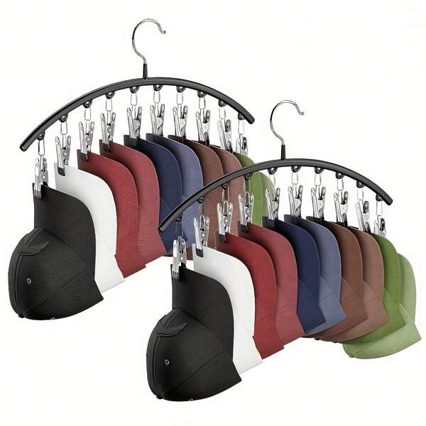Ganchos para sombreros para el armario, organizador de sombreros de metal de 1 paquete para colgar y exhibir en el armario, estantes para gorras de béisbol con 10 pinzas, portasombreros para gorras y accesorios, para hombres y mujeres