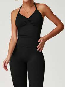 Yefecy New Impact Sports Yoga Vest Women's Fitness Yoga Top Gym Clothes Workout Backless Scrunch Built-In Bra With Cups Tops