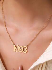 1pc Punk Stainless Steel Arabic Number 1980-2025 Year Pendant Necklace, Suitable For Men And Women, Birthday Gift For Family, Girlfriend, Best Friend