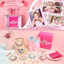 女孩手链制作套装，DIY工艺串珠套装，珠宝制作套装，适合8至12岁女孩。便携式手链收纳盒，礼品盒，是送给少女和年轻女士的完美生日礼物、情人节礼物、圣诞礼物或新年礼物。