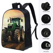 3 PiecesTractor Pattern Backpack, Harvester Pattern Backpack, Lunch Bag, Pen Pouch, Lightweight Polyester, Unisex - Multicolor - View 7