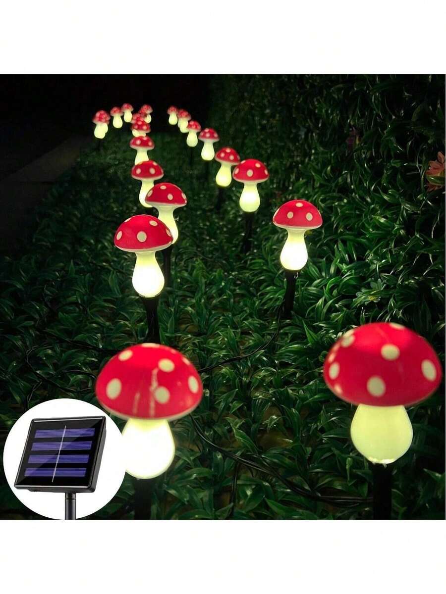 Bộ 8/12/20 đèn dây hình nấm màu đỏ chạy bằng năng lượng mặt trời, ánh sáng trắng ấm, đèn LED trang trí sân vườn ngoài trời, thích hợp cho vườn, bãi cỏ, hàng rào, luống hoa (Giao hàng ngẫu nhiên mẫu mới/cũ)