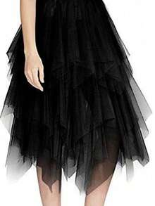 1pc Women's Asymmetric Ruched Mesh Skirt, Suitable For Various Party Occasions, Autumn Fashion - A - View 6