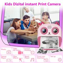 Aparat do natychmiastowych wydruków dla dzieci, cyfrowy aparat fotograficzny 1080P dla dzieci z rolkami papieru fotograficznego i kartą 32 GB, prezenty urodzinowe dla dziewczynki w wieku 3-10 lat, zabawne zabawki dla chłopców