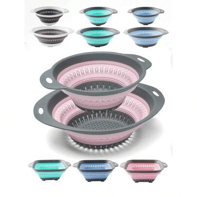 1 cái/2 cái Giỏ thoát nước có thể gấp gọn, Nhỏ/Lớn, Hình vuông/Tròn, Lưu trữ tiết kiệm không gian, Thuận tiện cho việc vệ sinh rau củ quả trong bếp và thoát nước nhanh chóng