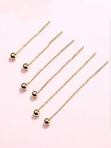 2 chiếc/Hoa tai hạt nhỏ đơn giản thời trang dành cho nữ, Hoa tai hạt đậu bạc, Hoa tai trang sức cho lễ cưới - Vàng - Xem 3