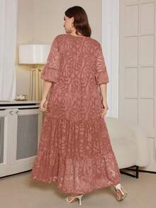 DEARCASE Đầm dài cổ chữ V sâu, tay bồng, nhiều tầng dành cho nữ cỡ lớn, thích hợp cho kỳ nghỉ hè, kiểu dáng thanh lịch. - Màu hồng đậm - Xem 2