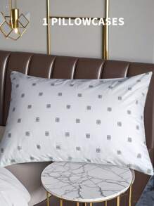 duoxia 1pc White Plain Floral Pattern Zippered Pillowcase, Hidden Zipper, Washable Cushion Cover For Home & Hotel Use