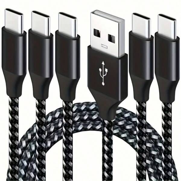 Conjunto de cabos de carregamento rápido USB tipo C - 6,6 pés, fio de nylon trançado de 3,3 pés, durável e universal, cabo USB tipo C, cabo de carregamento rápido 3A, cabo tipo C para A compatível com Samsung S25 S24 S23 S22 S21 S 20 S9 S8 Plus, para V50 V40 G8 G7. Cabo trançado USB-A para USB-C rápido de 60 W - Cabo de sincronização de dados universal compatível com 15 15Pro Max/16 Plus, Android, cabo USB A para Tipo C de carregamento super rápido