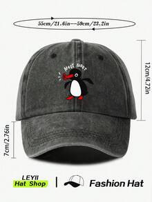 1 件装企鹅印花复古水洗棒球帽动物主题简约百搭流行帽适合街头日常通勤节日礼物男女通用 - 多色 - 查看 11