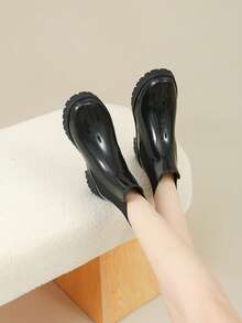 Nuevas botas de lluvia de Chelsea para mujer, con suela gruesa, banda elástica, de moda, impermeables y antideslizantes de goma para exteriores - Negro - Ver 6