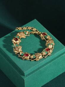 Conjunto de joias vintage banhado a bronze 18K, moeda antiga, sapo, riqueza, sorte, colar colorido, pulseira