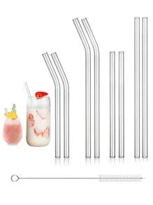 16 Stücke bunte Glasstrohhalme mit 2 Reinigungsbürsten - 8mm wiederverwendbare Trinkhalme, 4 gerade & 4 gebogen, Partyzubehör für Smoothies, Cocktails, Eiskaffe, perfektes Geschenk für Zuhause, Hochzeiten oder Veranstaltungen, Schulanfang Zubehör