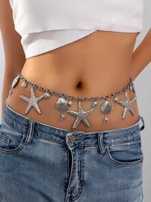 1 件时尚海星贝壳流苏腰链，优雅度假风格，适合女士沙滩装 - 金黃色 - 查看 13