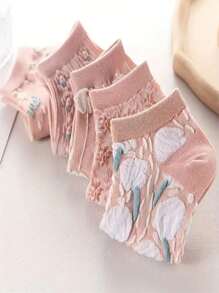 1 Pair/10 Pairs/20 Pairs/30 Pairs Of Random Spring And Summer Style Pink Candy Color Cute Cat Strawberry Flower Japanese Sweet Cute Ins Style Girls Campus Sports Daily Versatile Soft Skin Friendly Comfortable Sweat Absorbing Breathable Women's Short Socks