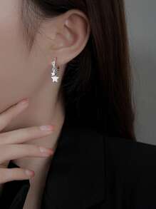 JOJELOO 1 Pair Of Unique Copper Micro Inlaid Star Shaped Earrings, New European And American Style Cubic Zirconia Twin Meteor Gorgeous Earrings. Suitable For All Seasons, Suitable For Women's Academic/Business/Vacation/Party/Daily Wear