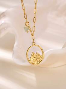 1 PC Hollow Mountain Sea Wave Pendant Necklaces For Women Gold Color Chain Collar Necklaces 2025 New Wedding Couple Jewelry Gifts(The Stone Pendant On The Chain Is Random In Size And Color)