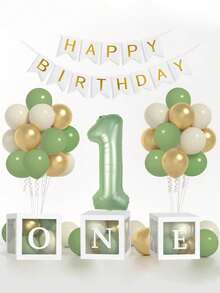男女宝宝一周岁生日装饰套装，包含彩色纸屑气球、40英寸数字1气球、星星和心形铝箔气球以及生日横幅，专为一周岁宝宝生日派对设计 - 彩色 - 查看 10